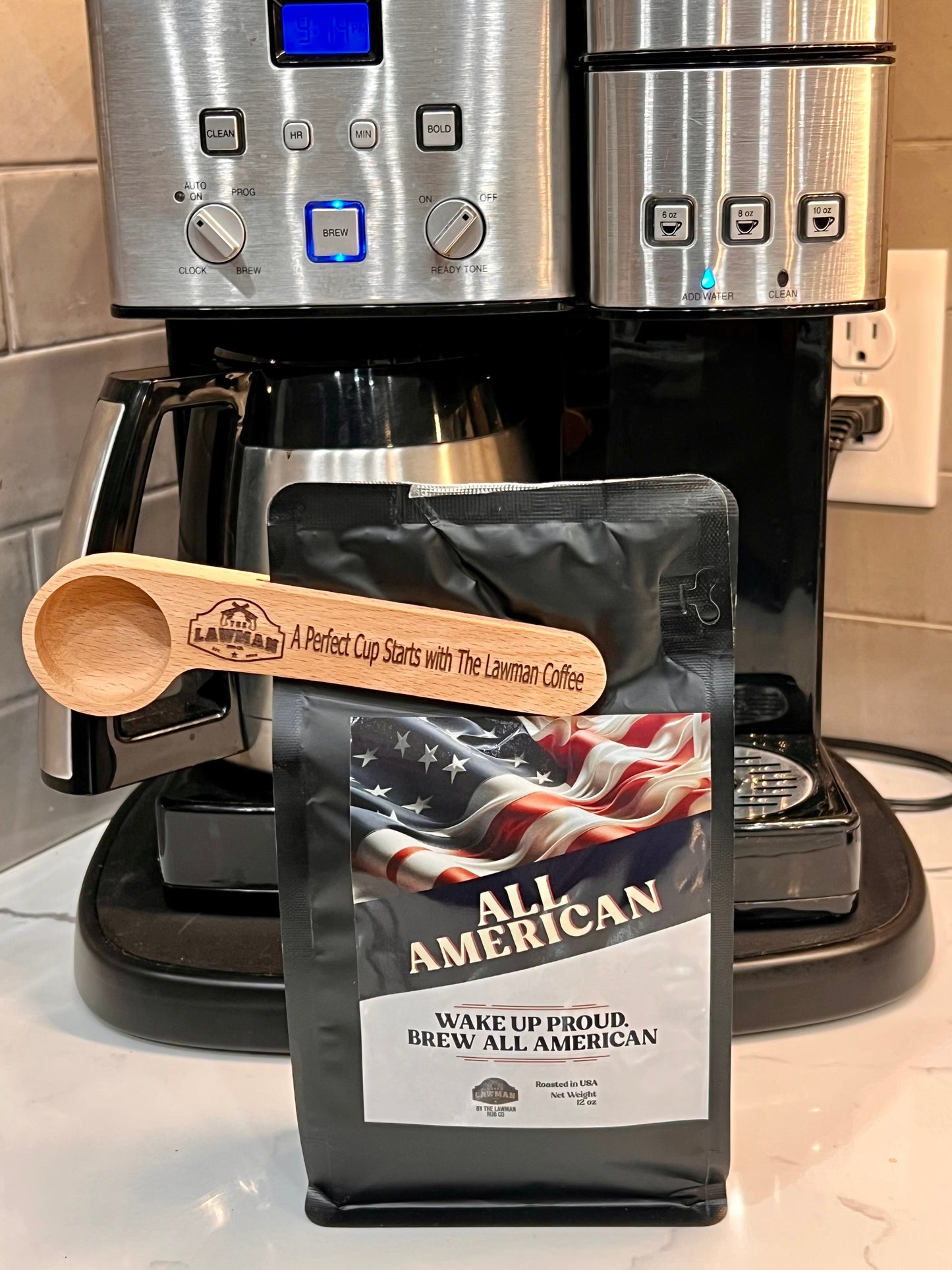 Lawman Coffee Scoop & Bag Clip – Branded Wood Swag for Coffee Lovers