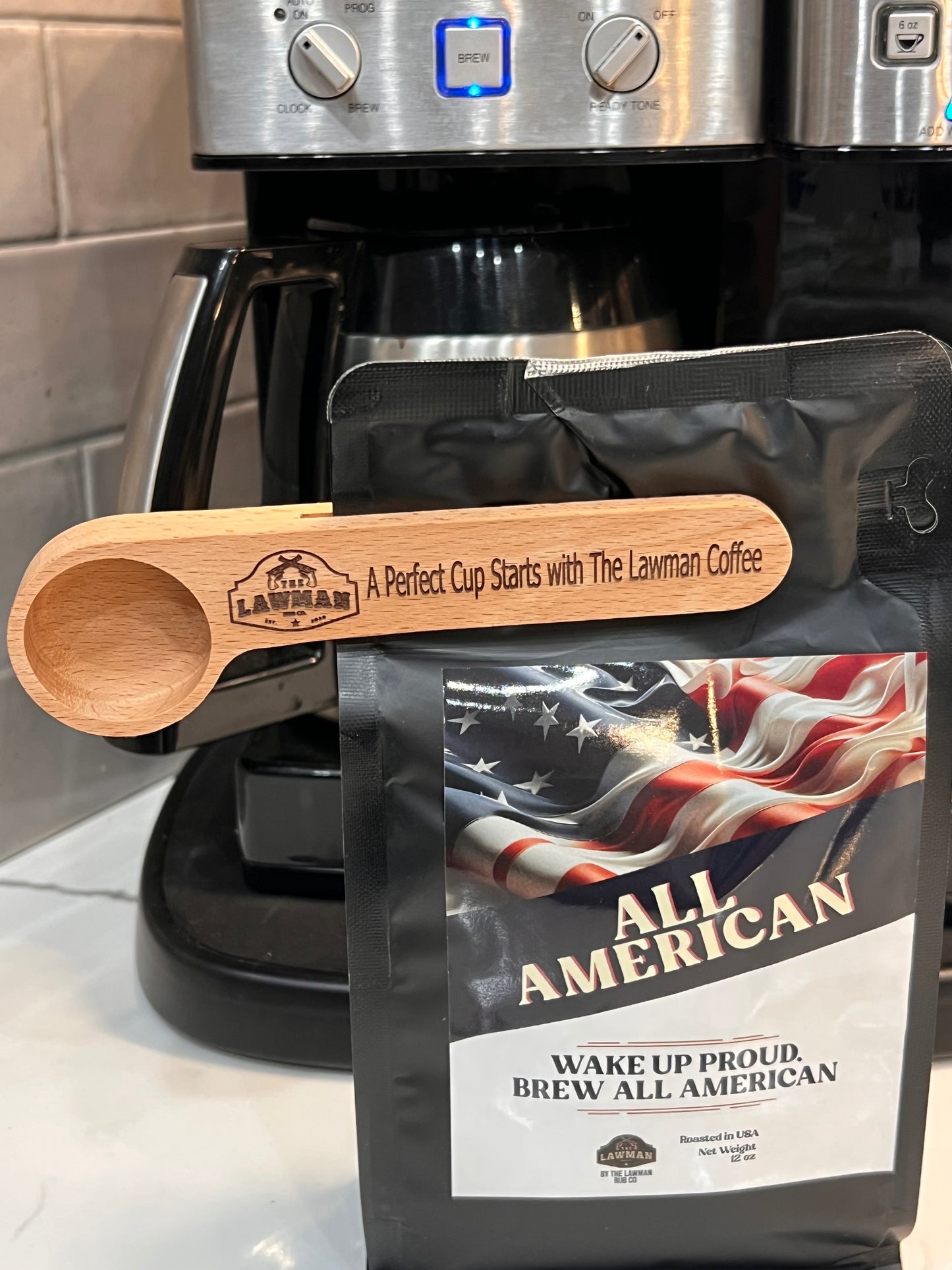 Lawman Coffee Scoop & Bag Clip – Branded Wood Swag for Coffee Lovers