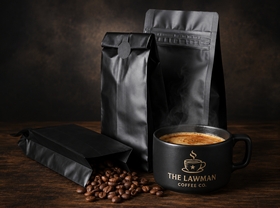 Launch your own coffee brand with private label coffee from The Lawman Coffee Co. Premium small-batch coffee, K-Cups, custom branding, and low startup costs.