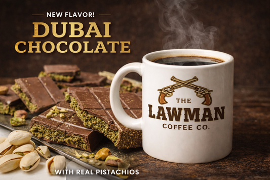 Cup of Dubai Chocolate Coffee with smooth chocolate and pistachio flavored coffee and rich aroma