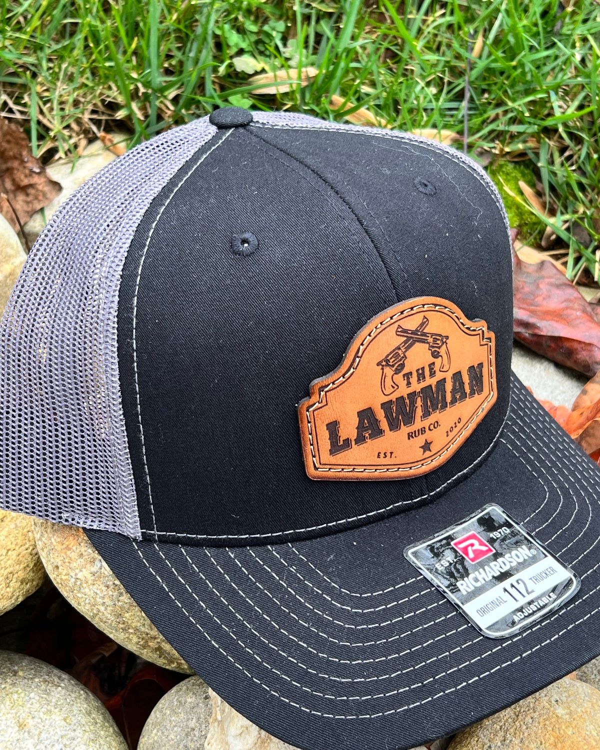Black and Grey Trucker hat Richardson 112 Lawman BBQ patch