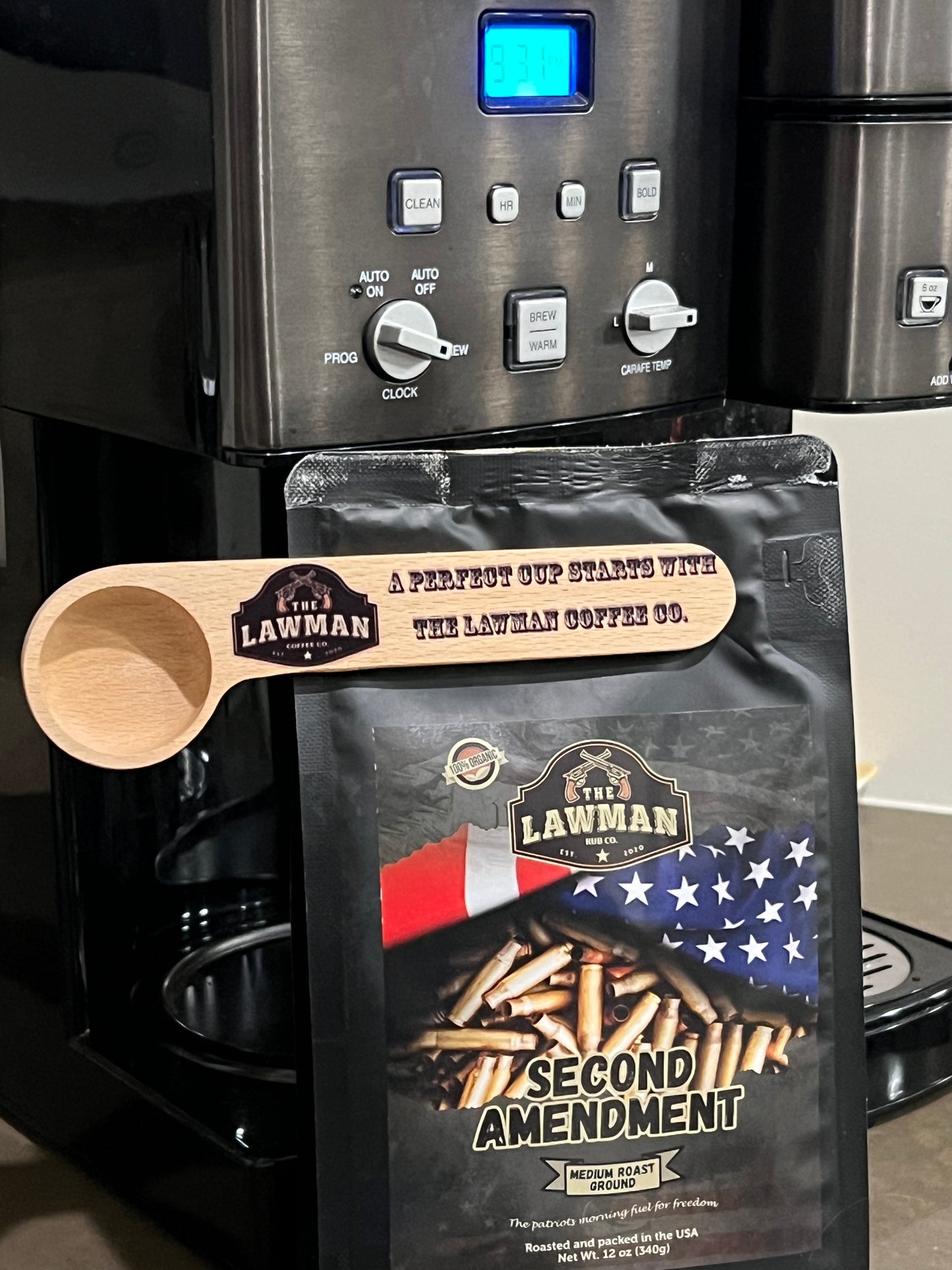 Lawman Coffee Scoop and Bag Clip – Branded Wood Swag for Coffee Lovers