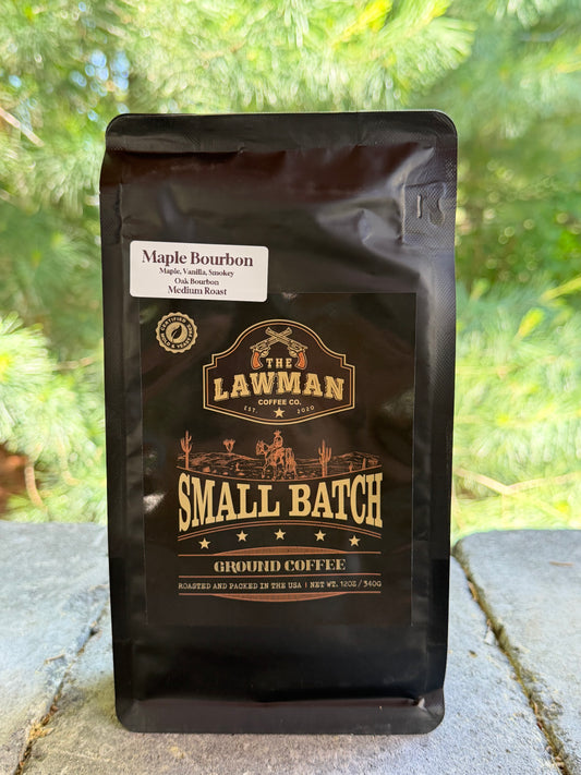 Coffee Maple Bourbon flavored coffee bag with maple vanilla smoky oak notes