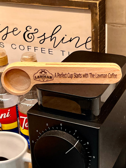 Lawman Coffee Scoop &amp; Bag Clip – Branded Wood Swag for Coffee Lovers